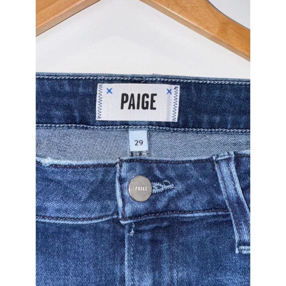 Paige High Rise Laurel Canyon Size 29 Flare Jeans Dark Wash Raw Hem - Picture 8 of 8